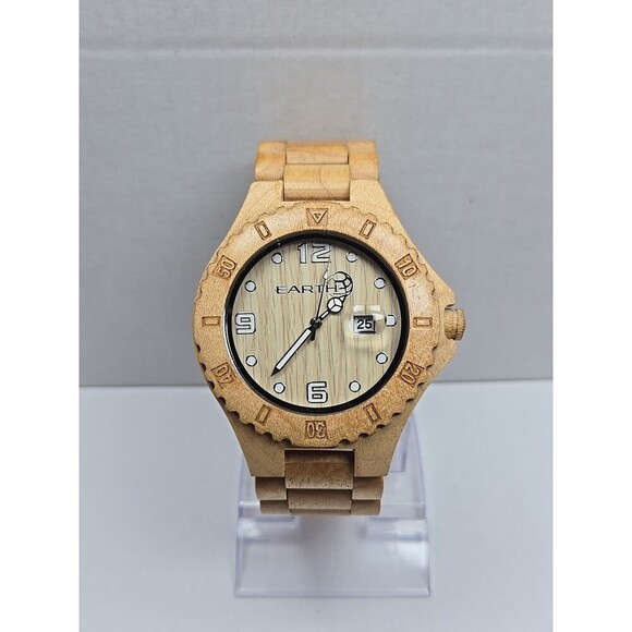 Earth Wood Quartz Watch Maple Bracelet Date 50mm Mens Eco Friendly New Battery - Picture 1 of 10